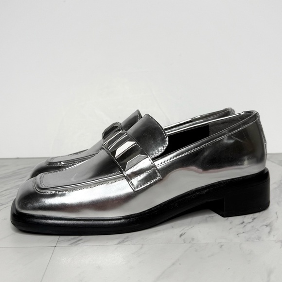 Rag & Bone Maxwell Silver Metallic Square Toe Loafer 37.5